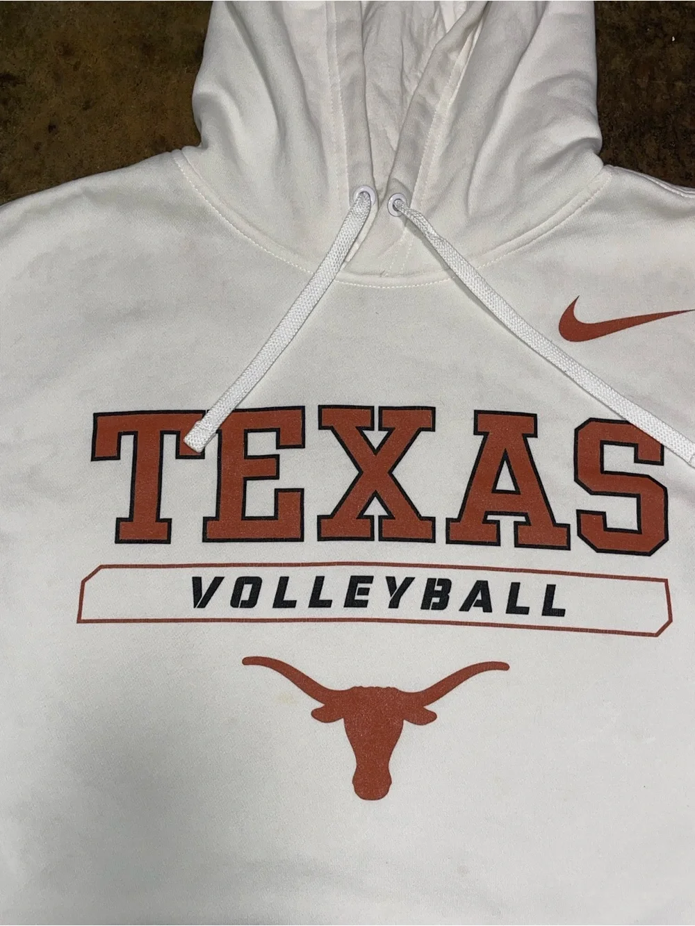 Nike White Crewneck Hoodie with Burnt Orange Texas Volleyball Logo